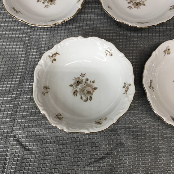 Set of 5 Vintage Winterling China Dawn Rose 5 1/2" Dessert/Sauce Bowls Gold Trim - Picture 10 of 16